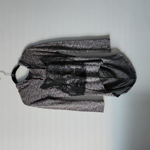 EUC JESSE & J Large long sweater with wolf print and hoodie fits small